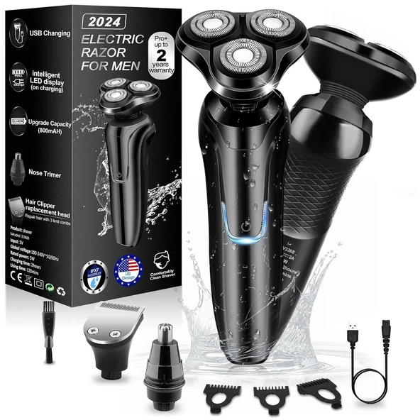 Handsomeface Elektrikli Tıraş Makinesi Döner Yedek/Su Geçirmez - Siyah ürün görseli 1