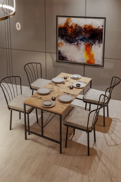 Retodesign 4 Kişilik Yıldız Masalı Minderli Güneş Sandalyeli Mutfak Masası Takımı - Resim 2