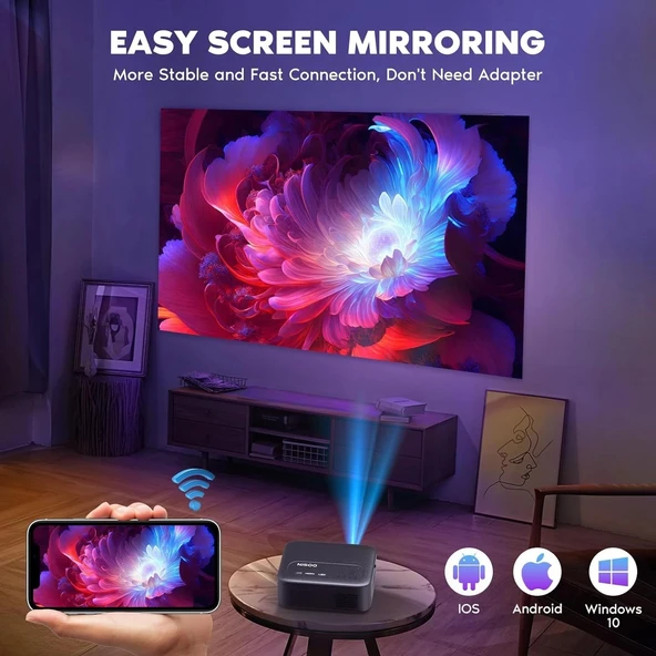 Nisoo 1080P Projektör, 700 ANSI 4K Destekler, WiFi ve Bluetooth - Resim 4
