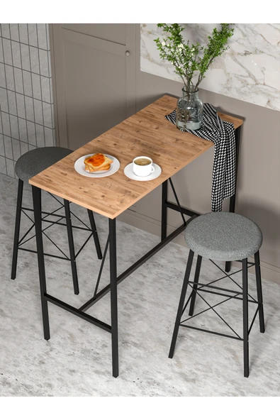 Retodesign RETODESİGN YUVARLAK TABURELİ BAR TAKIMI 3651A - Resim 4