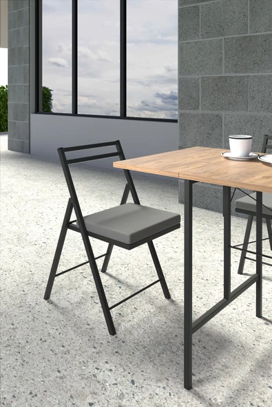 Retodesign 1 Adet Katlanır Metal Sandalye Minderli Bistro Sandalye 2024s - Resim 5
