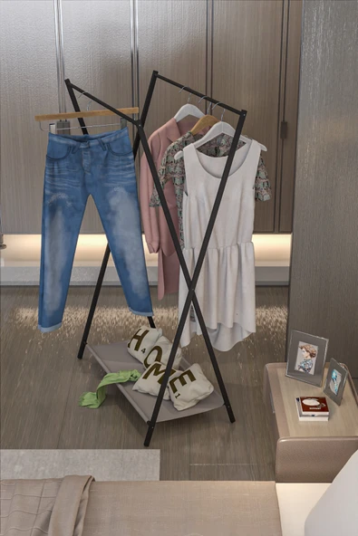 Retodesign X Katlanır Ayaklı Askı , Elbise Askısı , Portmanto Askılık 1810 - Resim 2