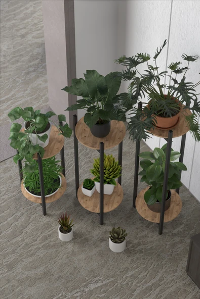 Retodesign 3 Lü Metal Yuvarlak Siyah Çiçeklik Seti . Saksılık . 1491 - Resim 2