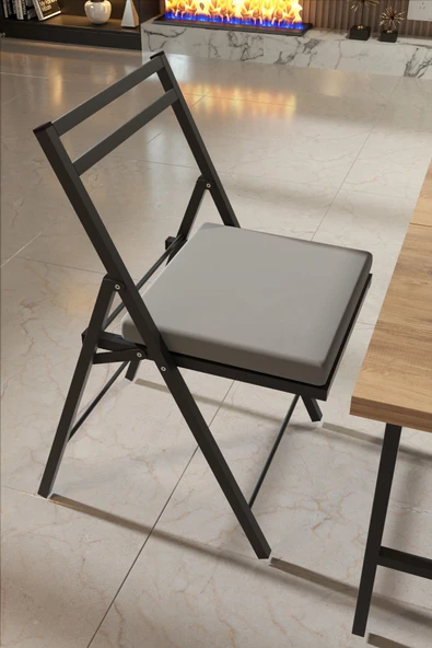 Retodesign 2 Adet Katlanır Siyah Metal Sandalye Minderli Bistro Sandalye 20242s ürün görseli