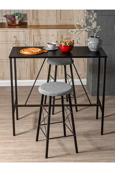 Retodesign SİYAH YUVARLAK TABURELİ BAR TAKIMI 3655 - Resim 3