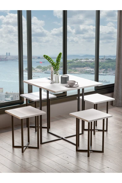Retodesign 4 Kişilik Beyaz Kare Masa Takımı 1680b - Resim 2