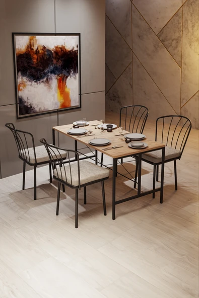 Retodesign 4 Kişilik Yıldız Masalı Minderli Güneş Sandalyeli Mutfak Masası Takımı - Resim 4