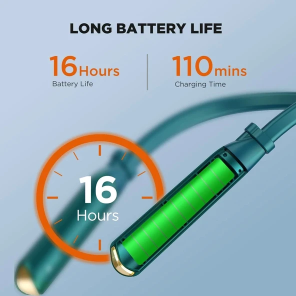 HTC Boyun Bantlı Bluetooth Kulaklık, Manyetik Stereo Kulaklık - Yeşil - Resim 2