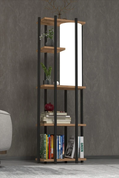 Retodesign RETOHOME 5 RAFLI LAMBADERLİ KİTAP RAFI.,KİTAPLIKLI LAMBADER ATLANTİK ÇAM - Resim 3