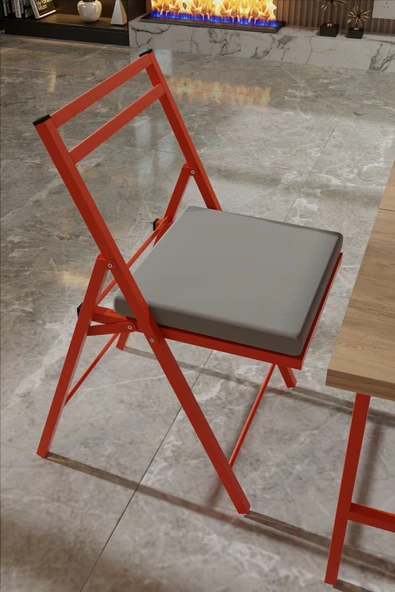 Retodesign 1 Adet Katlanır Kırmızı Metal Sandalye Minderli Bistro Sandalye 2024k - Resim 3