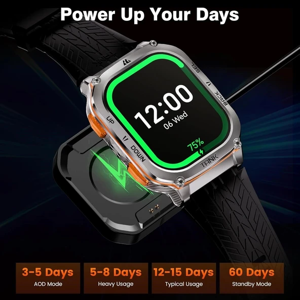 AMAZTIM Akıllı Saat, 60 Gün Pil Ömrü, Paslanmaz Çelik Gövde - Gümüş - Resim 4