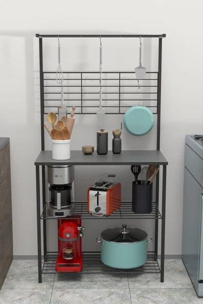 Retodesign Siyah Mutfak Bangosu .mutfak Masası. Mutfak Rafı .kahve Köşesi Masası 1851 - Resim 2