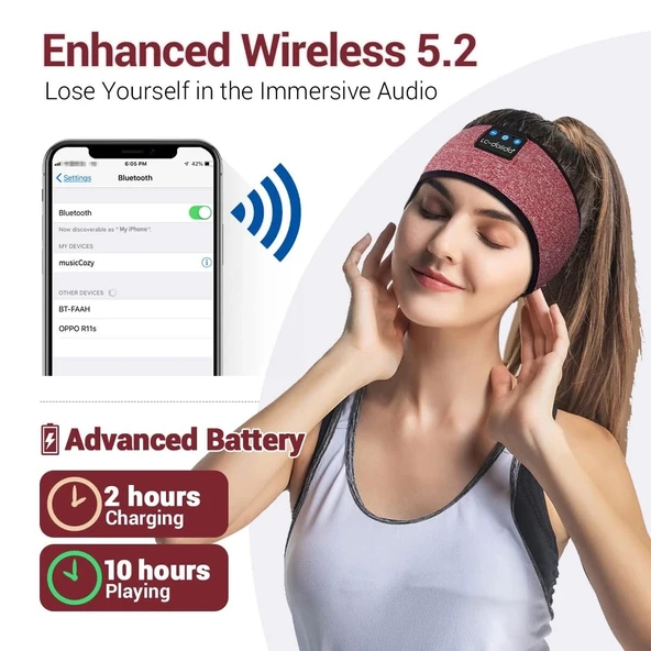 LC-dolida Uyku Maskesi - Kablosuz Kulaklıklar - Gül Kırmızısı - Resim 3