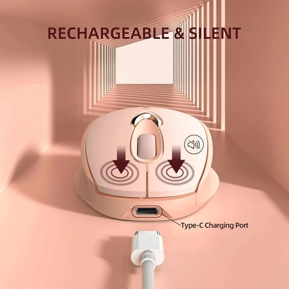 Gamextrem 2.4G USB Şarj Edilebilir Kablosuz Mouse, Sessiz Tıklama - Pembe - Resim 3