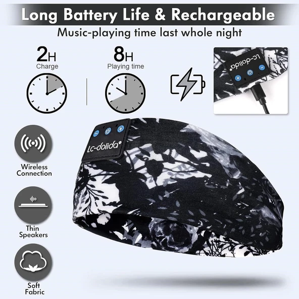 LC-dolida Uyku Maskesi - Kablosuz Kulaklıklar - Bluetooth 5.2 - Mürekkep Siyah - Resim 3