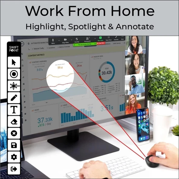 Swiftpoint SurfacePoint Kablosuz Ergonomik Mouse, Sunum Tıklayıcısı - Siyah - Resim 4