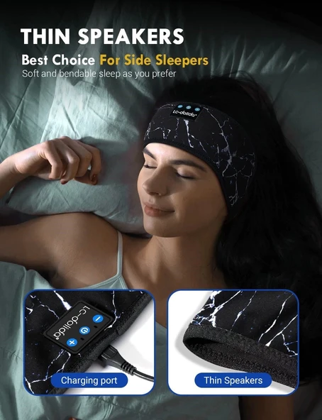 LC-dolida Uyku Maskesi - Kablosuz Kulaklıklar, IPX6 Su Geçirmez - Soğuk Siyah - Resim 3