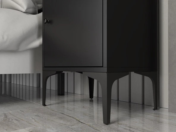 Wood'n Love Vio Metal Ayaklı Minifiks Bağlantı, Dolaplı Komodin - Siyah / Siyah - Resim 5