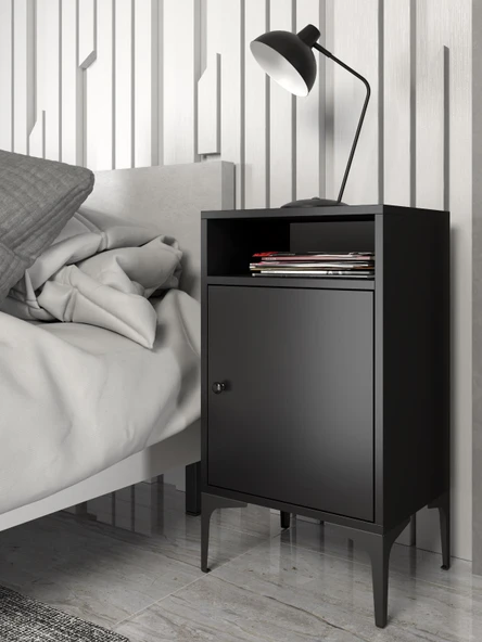 Wood'n Love Vio Metal Ayaklı Minifiks Bağlantı, Dolaplı Komodin - Siyah / Siyah ürün görseli