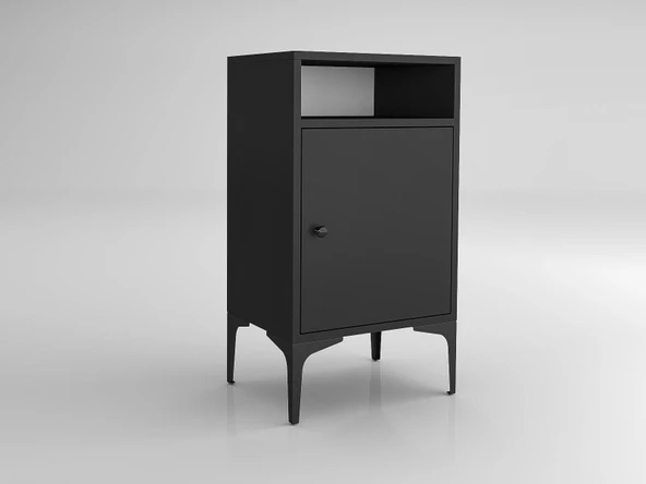 Wood'n Love Vio Metal Ayaklı Minifiks Bağlantı, Dolaplı Komodin - Siyah / Siyah - Resim 2