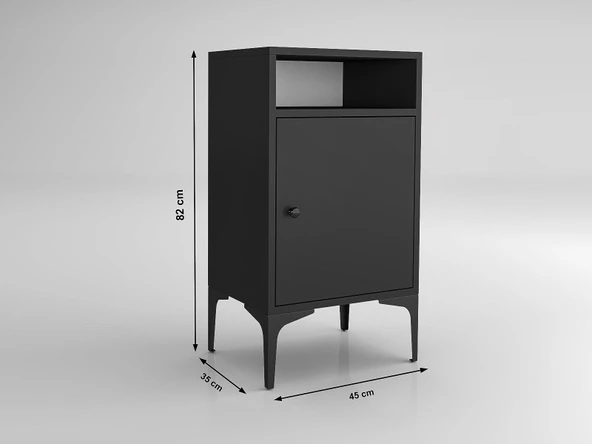 Wood'n Love Vio Metal Ayaklı Minifiks Bağlantı, Dolaplı Komodin - Siyah / Siyah - Resim 3