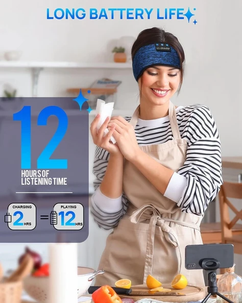 LC-dolida Uyku Maskesi - Kablosuz Kulaklıklar - Bluetooth 5.2 - Mavi - Resim 4