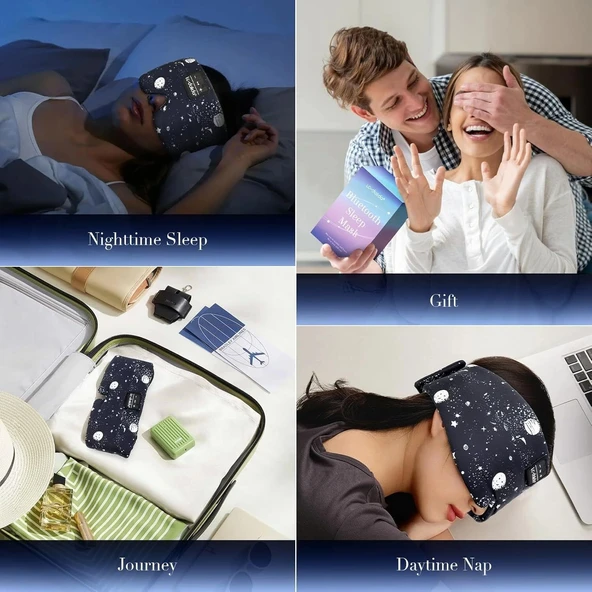 LC-dolida Yan Uyuyanlar İçin İpek Uyku Maskesi Kulaklık - Bluetooth 5.4 - Siyah - Resim 4