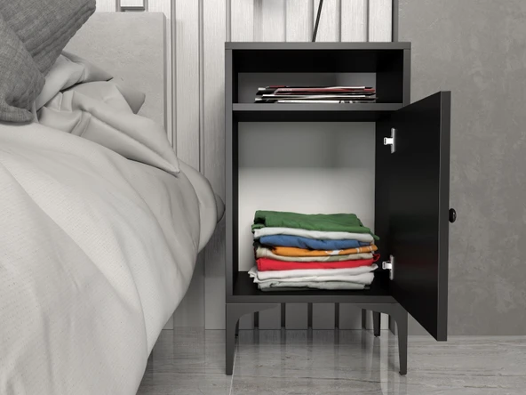 Wood'n Love Vio Metal Ayaklı Minifiks Bağlantı, Dolaplı Komodin - Siyah / Siyah - Resim 6