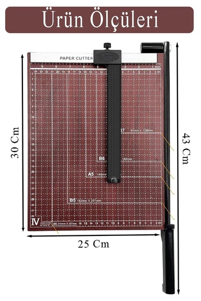Giyotin Kağıt Kesme Makinesi A4 Metal Kollu Bordo Tablalı A5-A4 Ayarlanabilir Sürgülü Paslanmaz Kaliteli - Resim 2