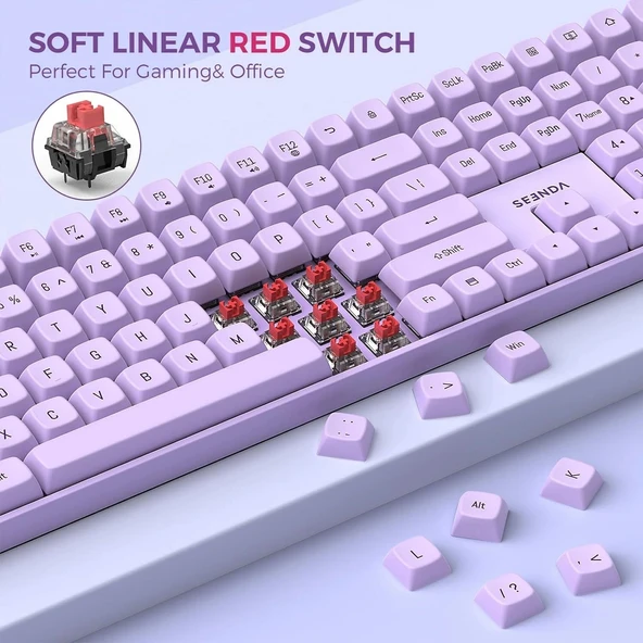 Seenda 2.4GHz Kablosuz Mekanik Klavye ve Mouse Kombosu - Mor - Resim 2