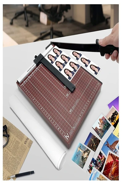 Giyotin Kağıt Kesme Makinesi A4 Metal Kollu Bordo Tablalı A5-A4 Ayarlanabilir Sürgülü Paslanmaz Kaliteli - Resim 6