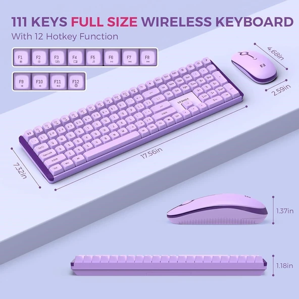 Seenda 2.4GHz Kablosuz Mekanik Klavye ve Mouse Kombosu - Mor - Resim 3