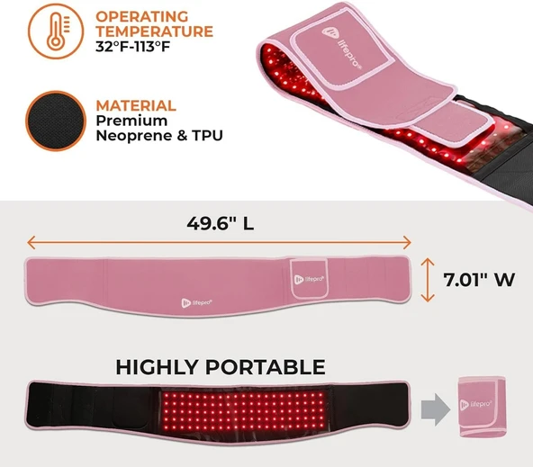 Lifepro Kızılötesi Kırmızı Işık Terapi Kemeri - Kas Rahatlama - Pembe - Resim 4