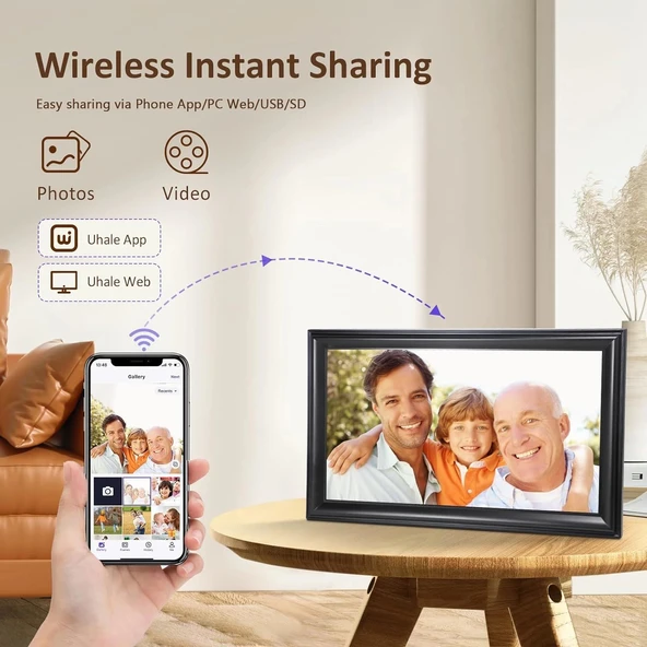 Canupdog WiFi Dijital Resim Çerçevesi 16 Inc 1920x1080 IPS Dokunmatik - Siyah - Resim 3