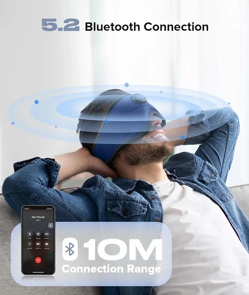 TOPOINT Uyku Kulaklıkları Bluetooth 3D Uyku Maskesi - Lacivert (Kadife) - Resim 3