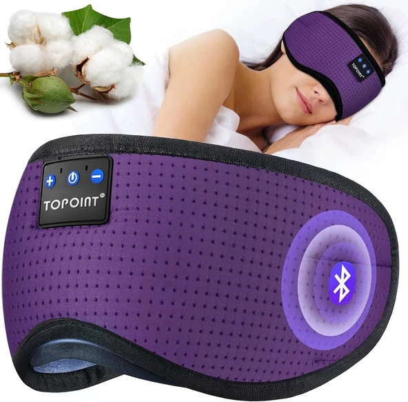 TOPOINT Uyku Kulaklıkları Bluetooth Uyku Maskesi - Mor Havalandırmalı ürün görseli 1