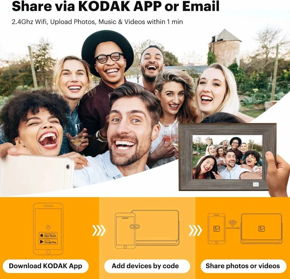 KODAK WiFi Dijital Resim Çerçevesi, 10.1 Inc Dokunmatik Ekran, 32GB Alan - Resim 4