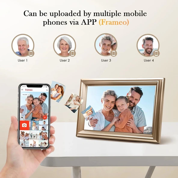 Canupdog WiFi Dijital Resim Çerçevesi 10.1 Inc, 1080P IPS Dokunmatik - Gold - Resim 4