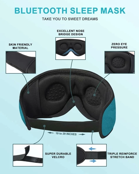 LC-dolida 3D Uyku Maskesi - Bluetooth Kablosuz Müzik - Mavi - Resim 2