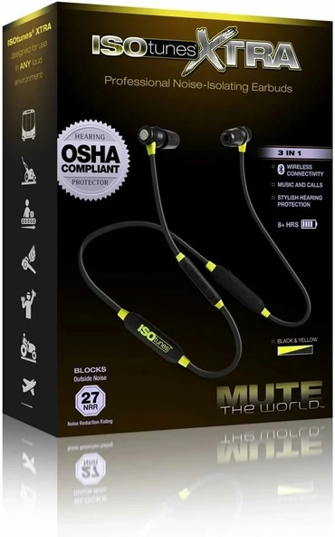 ISOtunes Xtra Bluetooth Kulak Tıkacı Kulaklık, 27 dB Gürültü Azaltma Siyah-Yeşil - Resim 3