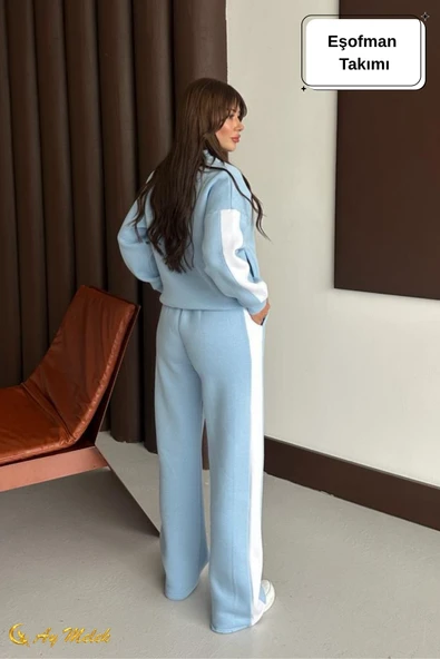 Kadın Eşofman Takımı Mevsimlik Şardonlu Kışlık Hırkalı Alt-Üst Takım (Crop Hediyeli) - Resim 3