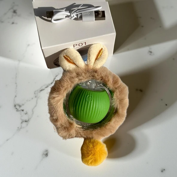 Evcil Hayvan Tüylü USB Type-C Şarjlı Hareketli Top Oyuncak - Resim 3