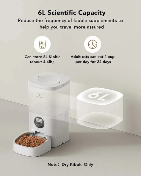 PETLIBRO Özel Besleme Programıyla, Otomatik Maması Dağıtıcısı 6L - Şeffaf - Resim 3