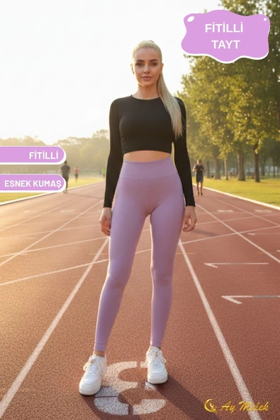 Kadın Tayt Yüksek Bel Toparlayıcı İç Göstermeyen Mevsimlik Fitilli Tayt - Resim 10