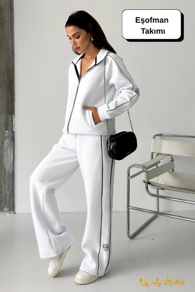 Kadın Eşofman Takımı Mevsimlik (3 İplik) Fermuarlı Kışlık Alt-Üst Takım - Resim 12