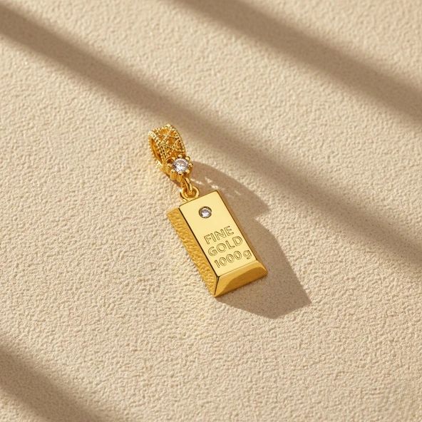 Altın Kaplama İmitasyon Külçe Model Kolye Ucu TGR-737 - Resim 3