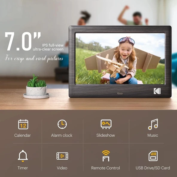 Kodak 7 Inc Uzaktan Kumandalı Dijital Resim Çerçevesi, 1024x600 IPS Ekran - Resim 2