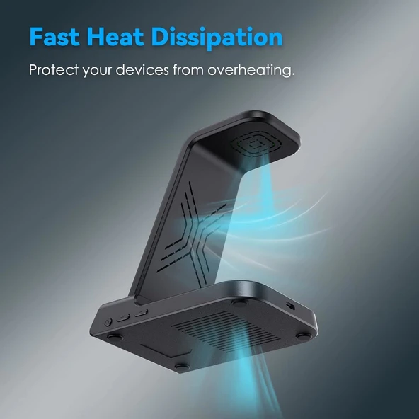 Phelinta Dijital Saatli, 4'ü 1 Arada Kablosuz Şarj İstasyonu Apple İçin - Siyah - Resim 3