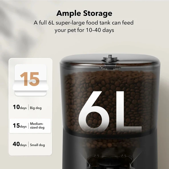 PETLIBRO Otomatik Kuru Mama Kabı 6L - Zaman Ayarlıdır - Siyah - Resim 2