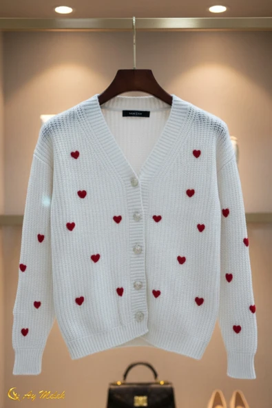 Kadın Triko Hırka V Yaka Kısa Dokulu Düğmeli Hırka - Resim 9